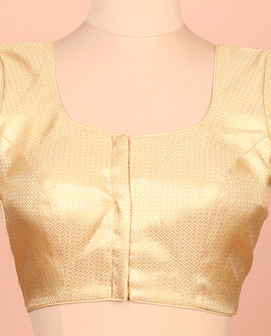 Gold jaal front-back round neck elbow-sleeve readymade blouse - Image 3