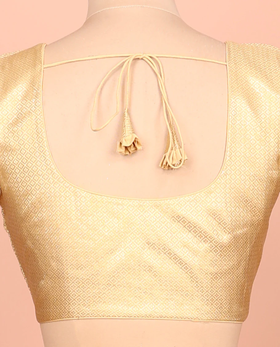 Gold jaal front-back round neck elbow-sleeve readymade blouse - Image 4