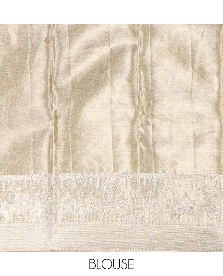 Gold jacquard Kanchipuram silk saree, wedding-theme border, and jaal pallu - Image 6