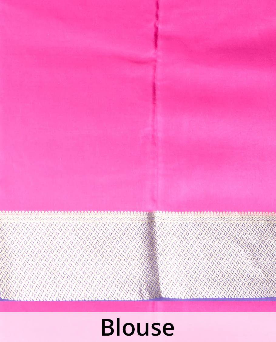 Blue floral vine embossed and zari buttas Mysore silk saree, contrast traditional zari design border, and pallu - Image 5