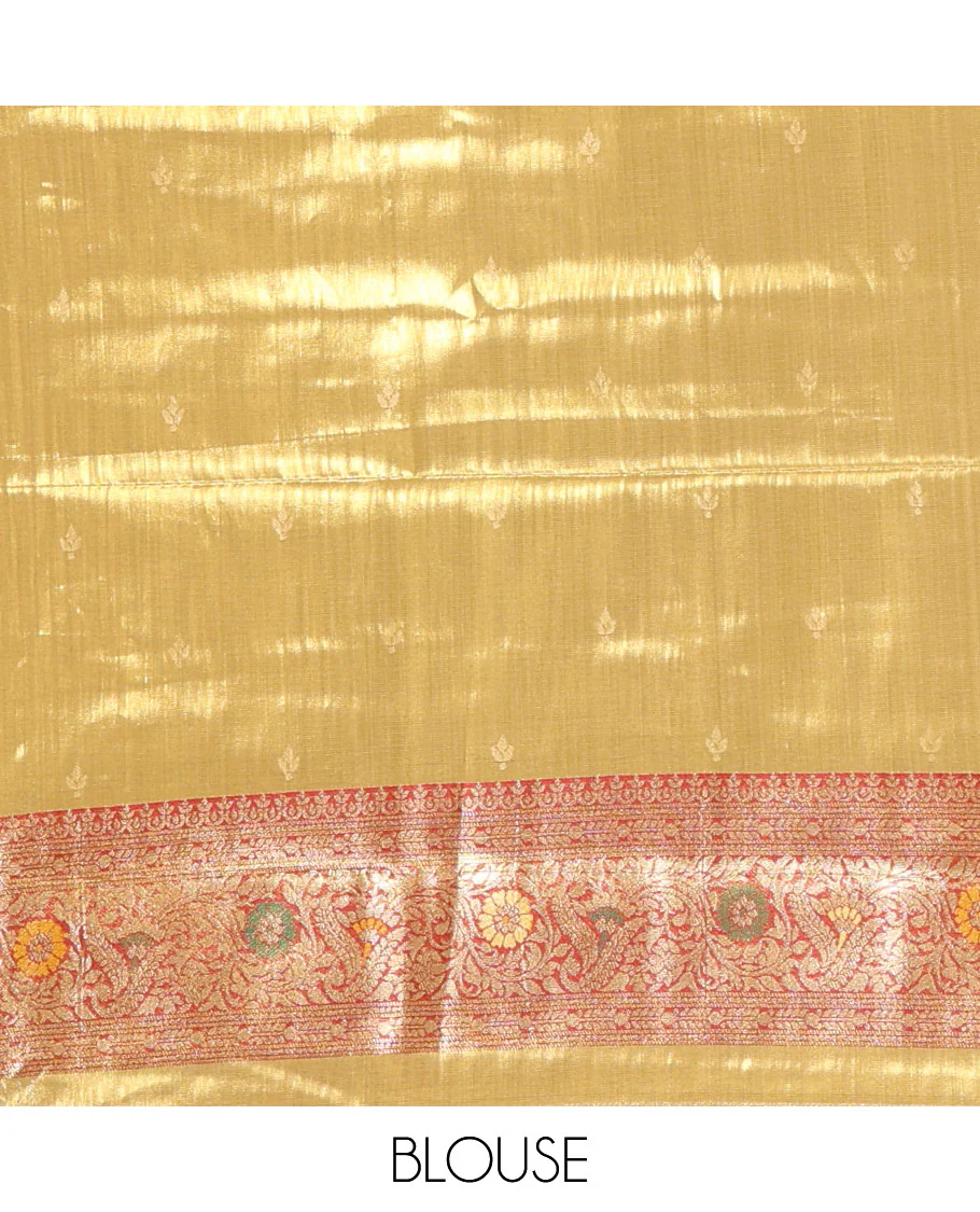 Gold zari buttas tissue silk saree, contrast border of patola design and traditional motifs, jaal pallu, and a matching blouse - Image 4