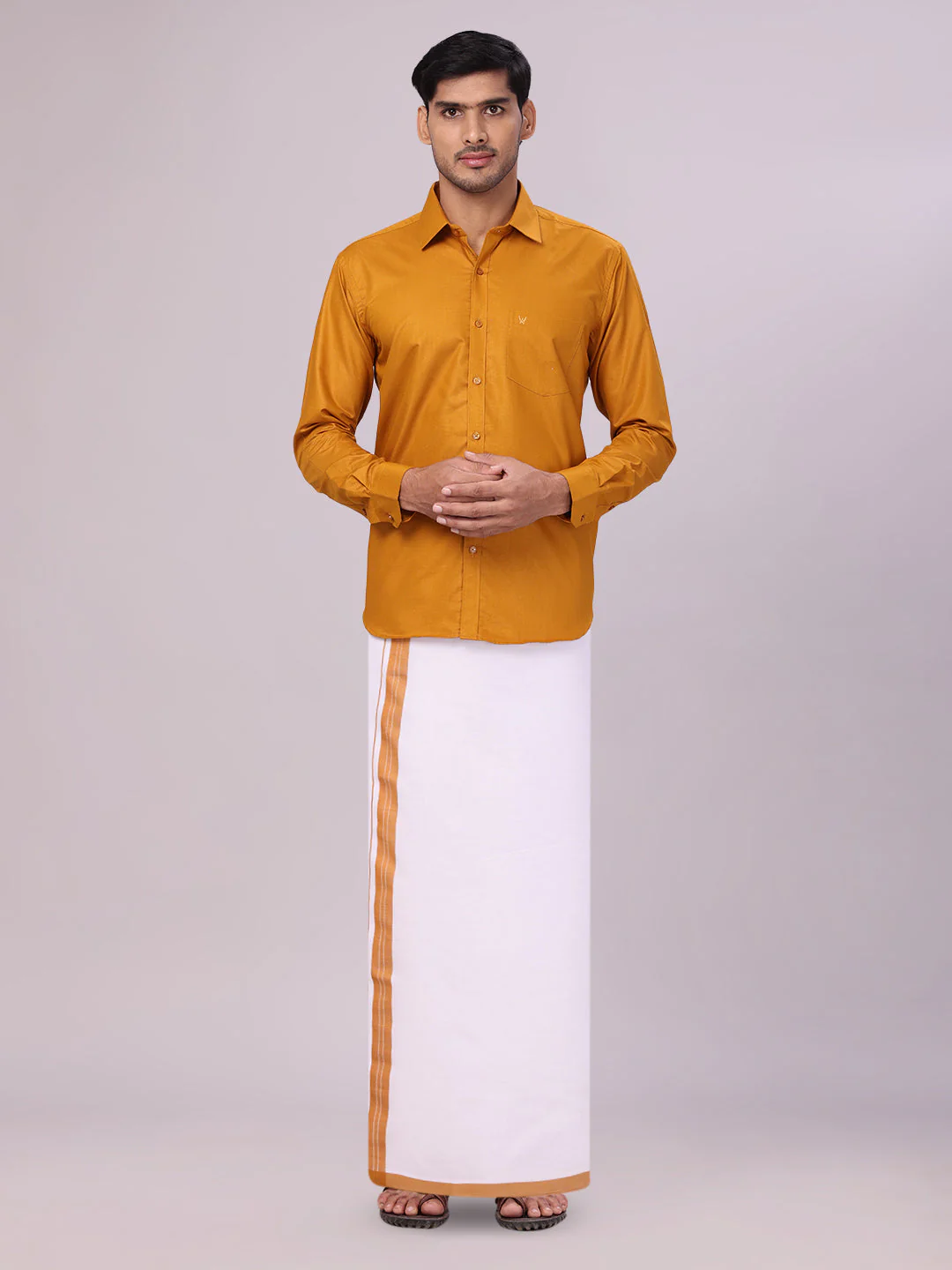 Mens Cotton Golden Yellow Matching Shirt and Dhoti Combo Luster