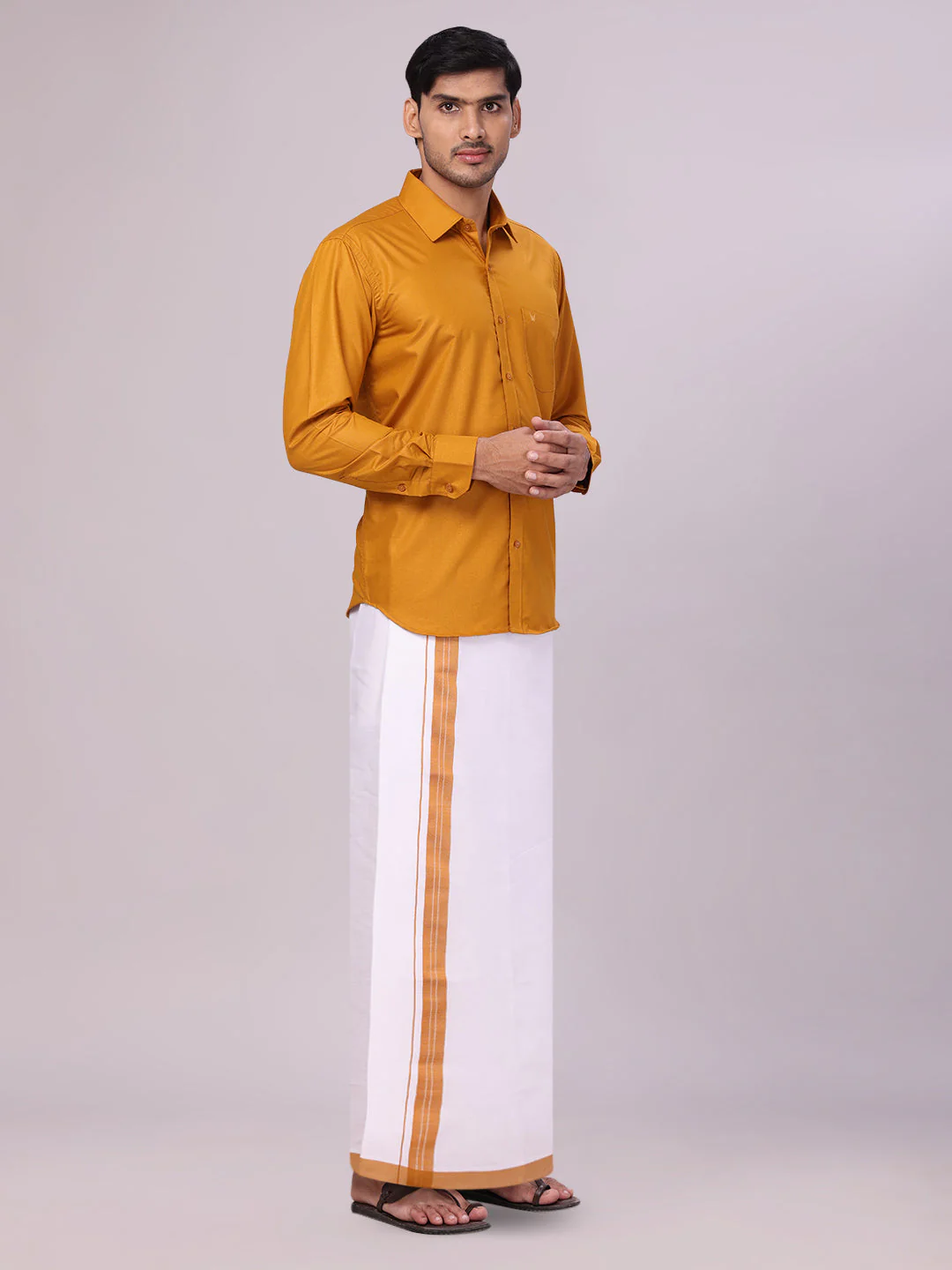 Mens Cotton Golden Yellow Matching Shirt and Dhoti Combo Luster - Image 3