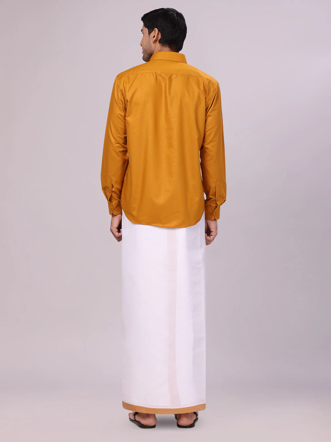 Mens Cotton Golden Yellow Matching Shirt and Dhoti Combo Luster - Image 4
