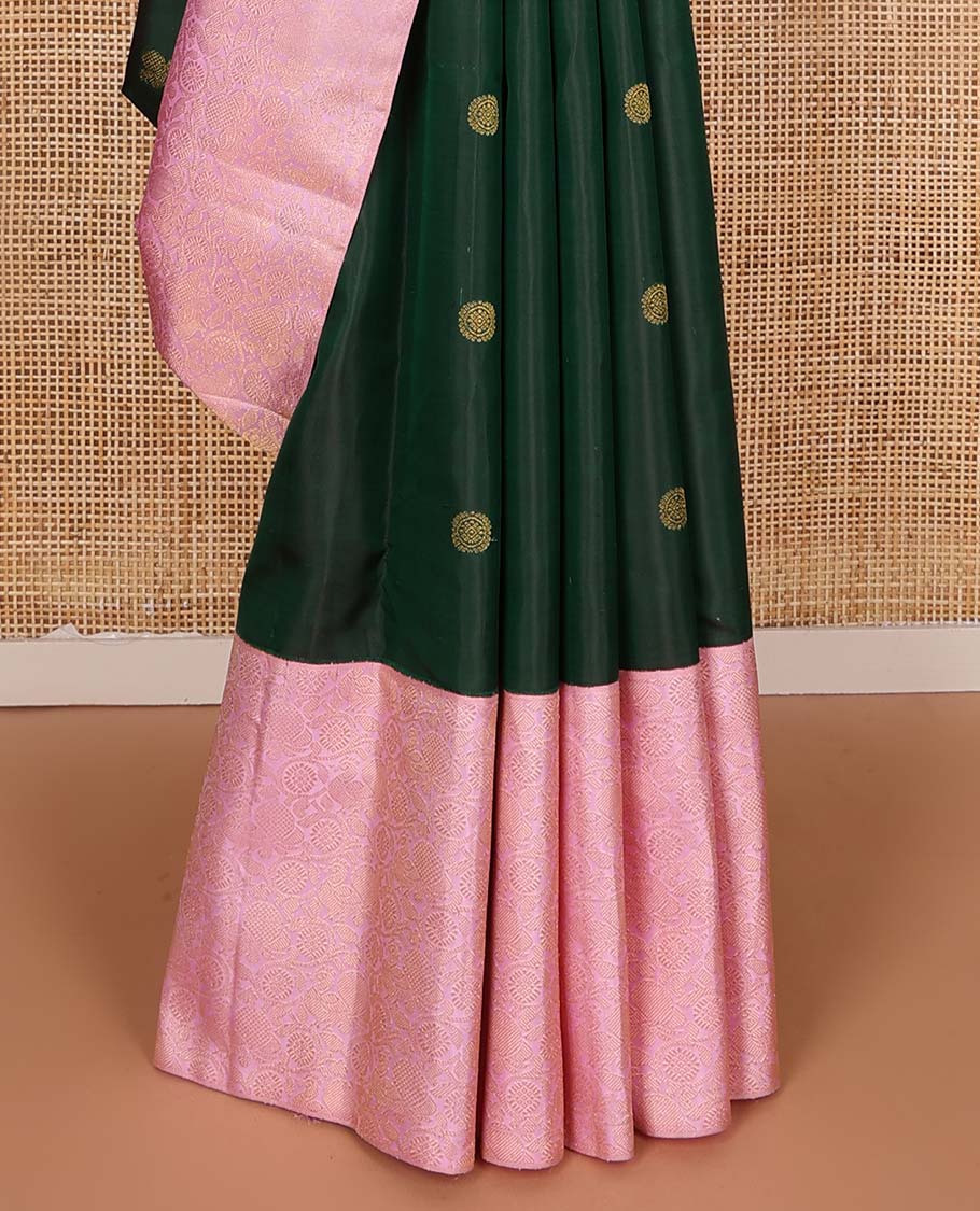 Green annam chakram buttas Kanchipuram silks saree, contrast korvai annam chakram kodi visry border, and intricate pallu - Image 5