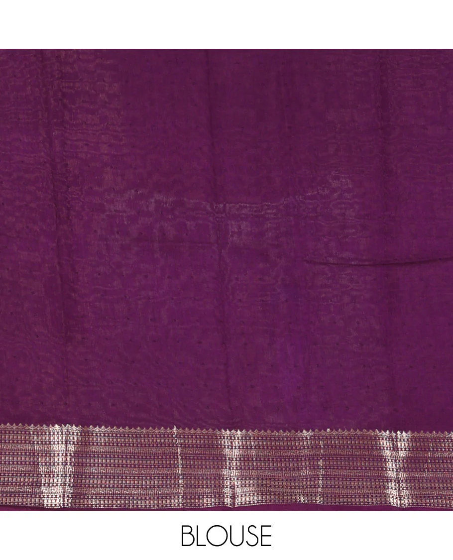 Green Assam Silk Saree Features Sparsely Woven Buttas, Complemented by Contrast Traditional Zari Design Border, Pallu Elevated with Zari Stripes, and Paired with a Contrast Blouse - Image 4