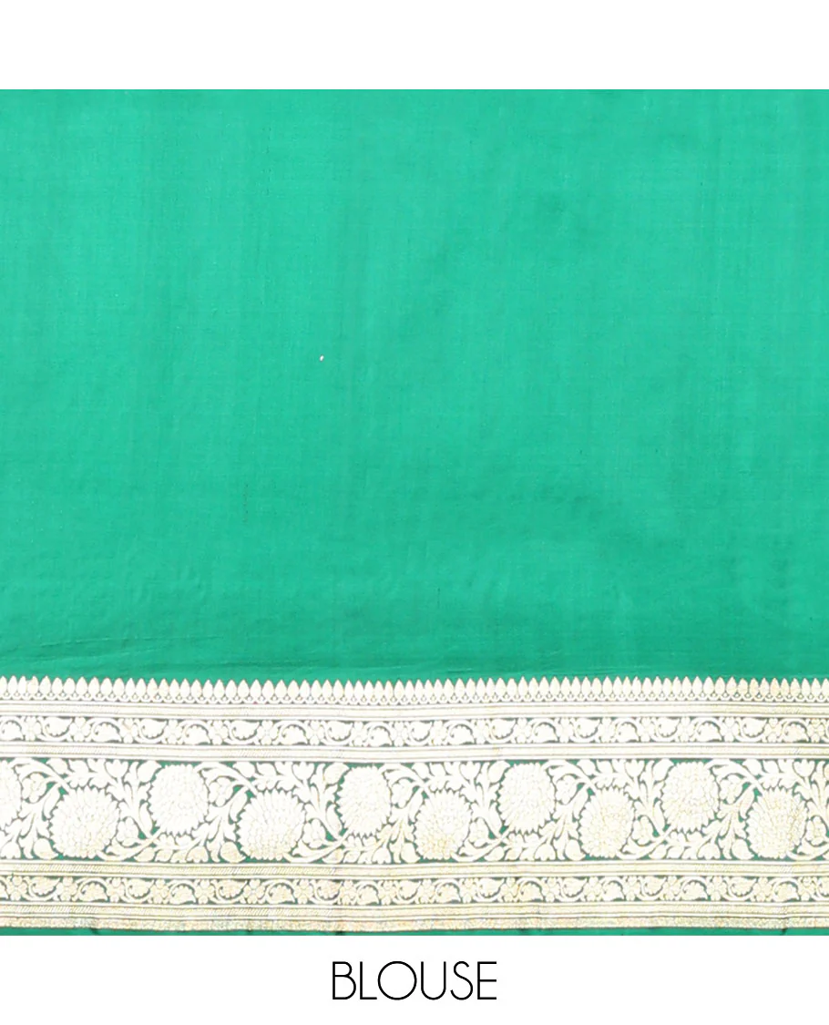 Green banarasi silk saree with zari buttas, zari border of floral creeper designs & zari-rich pallu of intricate floral designs - Image 6