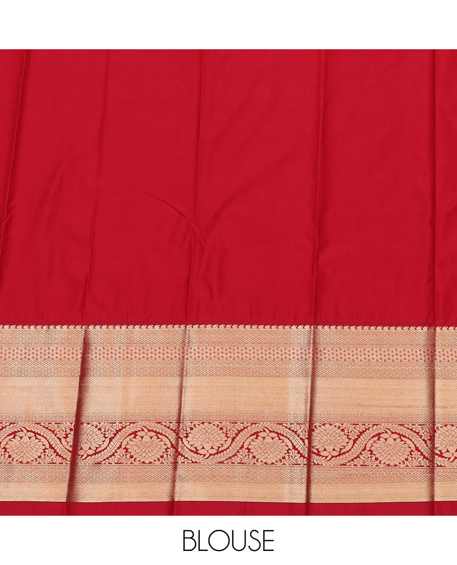 Green Budget Silk Saree Decorated with Zari Buttas, Complemented with a Contrast Traditional Zari Design Border, Zari Embellished Pallu of Intricate Designs, and Paired with a Contrast Blouse - Image 4