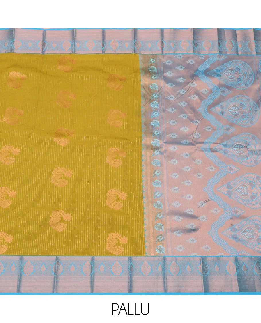 Green Budget Silk Saree Features Zari Buttas and Zari Stripes, a Hazyliy Zari Woven Contrasting Traditional Zari Border, a Zari-Decked-Up Pallu, and a Contrasting Zari-Bordered Blouse - Image 3