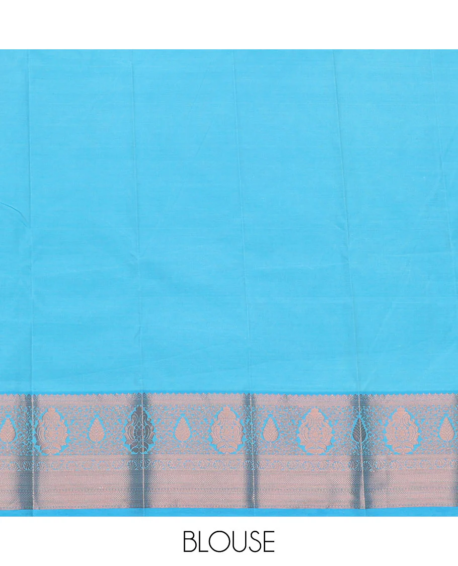 Green Budget Silk Saree Features Zari Buttas and Zari Stripes, a Hazyliy Zari Woven Contrasting Traditional Zari Border, a Zari-Decked-Up Pallu, and a Contrasting Zari-Bordered Blouse - Image 4