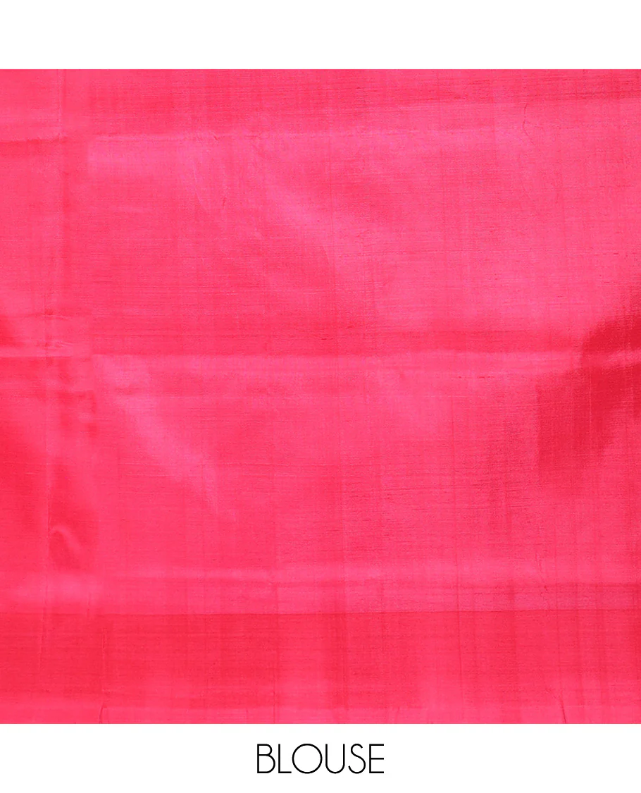 Green buttas Banana pith saree, contrast plain border, and pallu of stripes, and buttas - Image 3