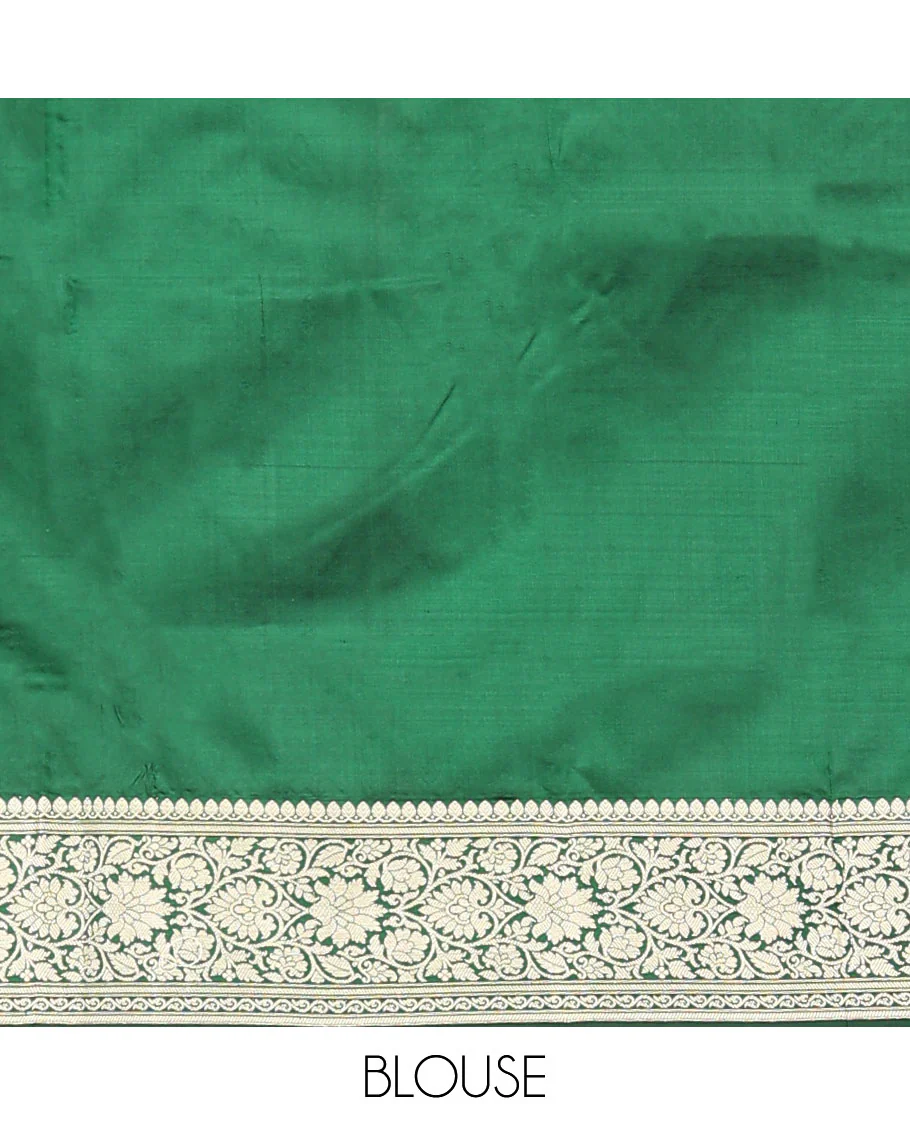 Green buttas kathan silk saree, floral creeper border, and floral jaal pallu - Image 6
