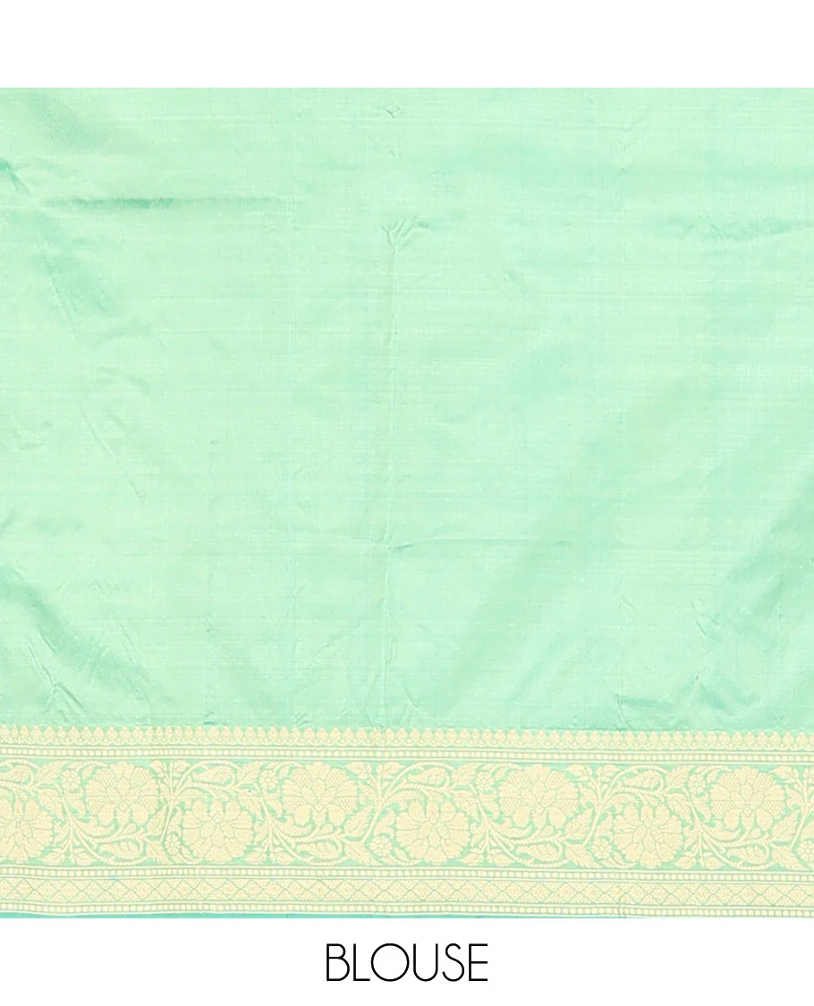 Green buttas kathan silk saree, floral creeper border, and intricately woven pallu - Image 6