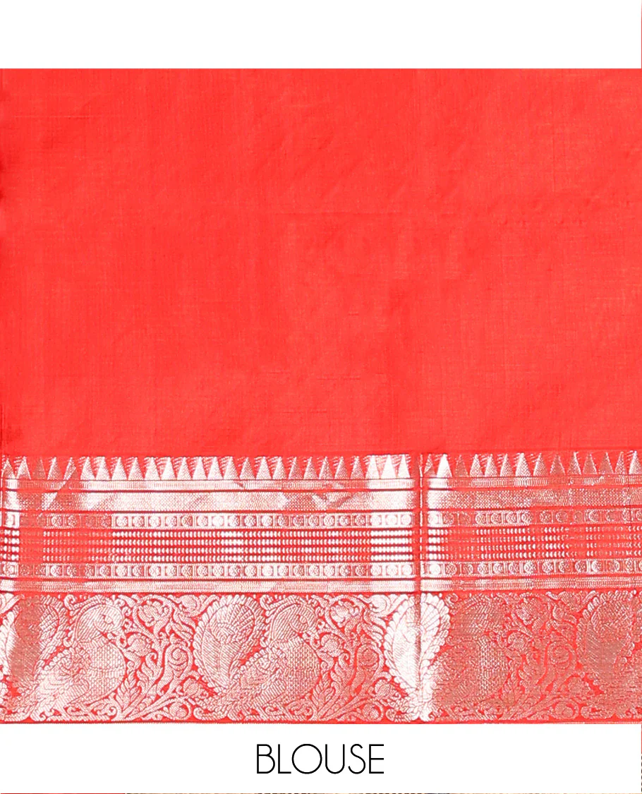Green buttas Venkatagiri silk saree, contrast temple traditional border of peacocks, and intricate pallu - Image 6