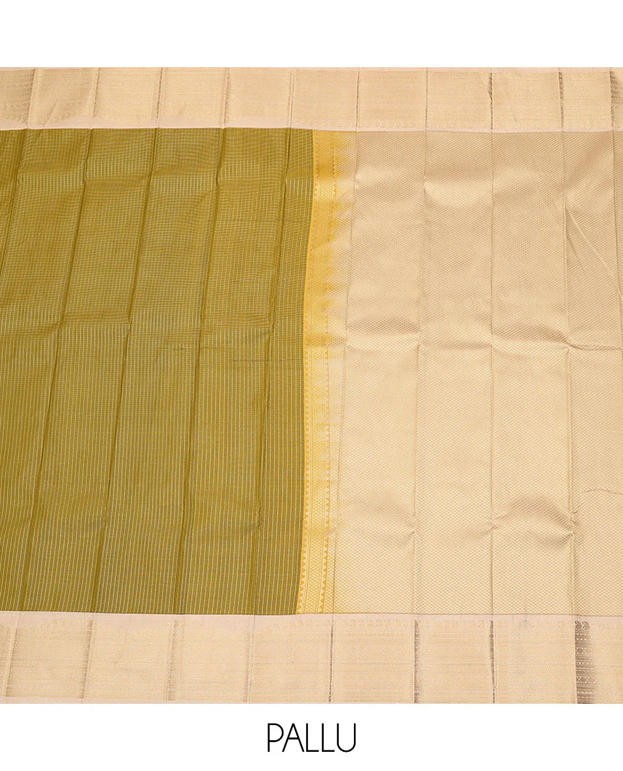 Green checked budget silk saree, contrast traditional zari design birder, and jaal pallu - Image 4