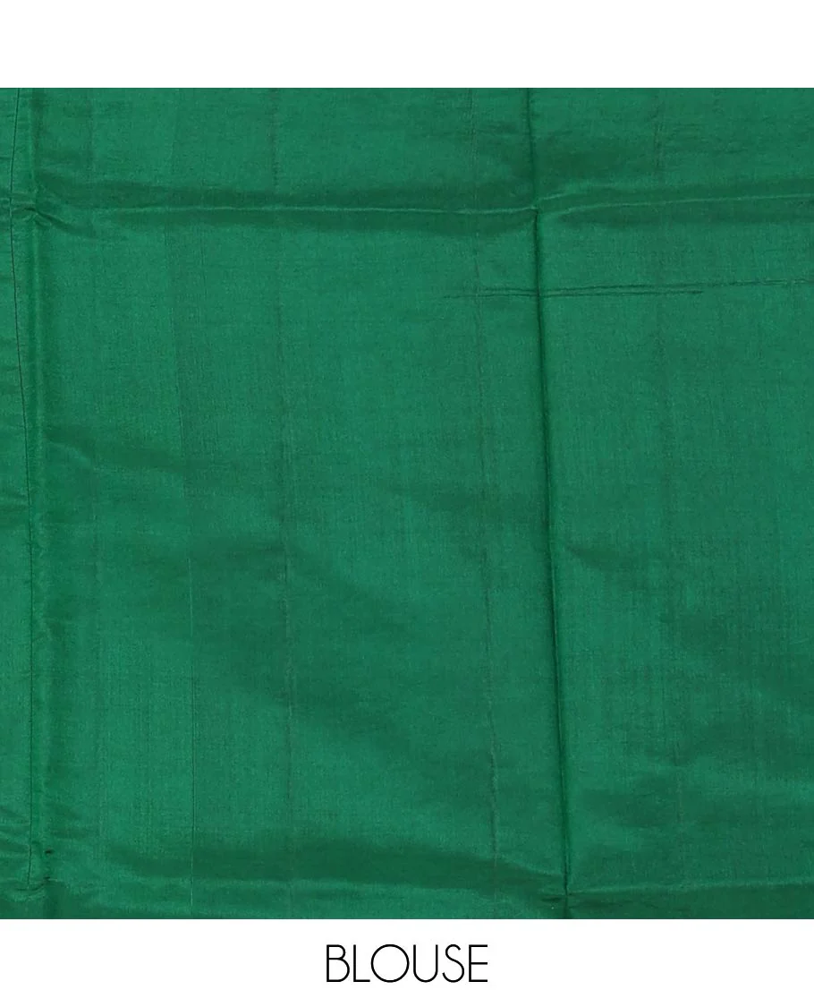 Green floral buttas raw mango silk saree, floral, and flamingos zari border, and jaal pallu - Image 6