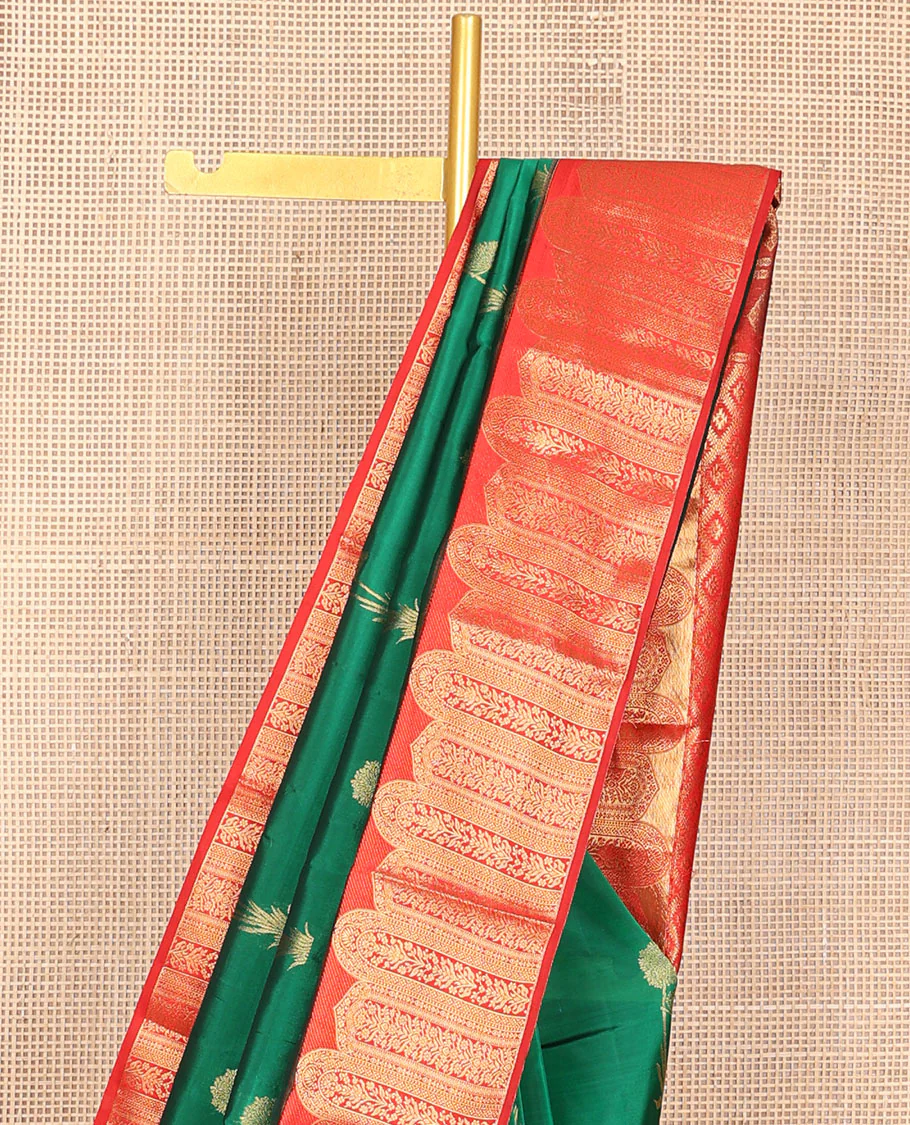 Green floral buttas Vasundhara Lite Silk Mix Saree, contrast Mughal-style motifs woven border & pallu of ogee patterns - Image 4