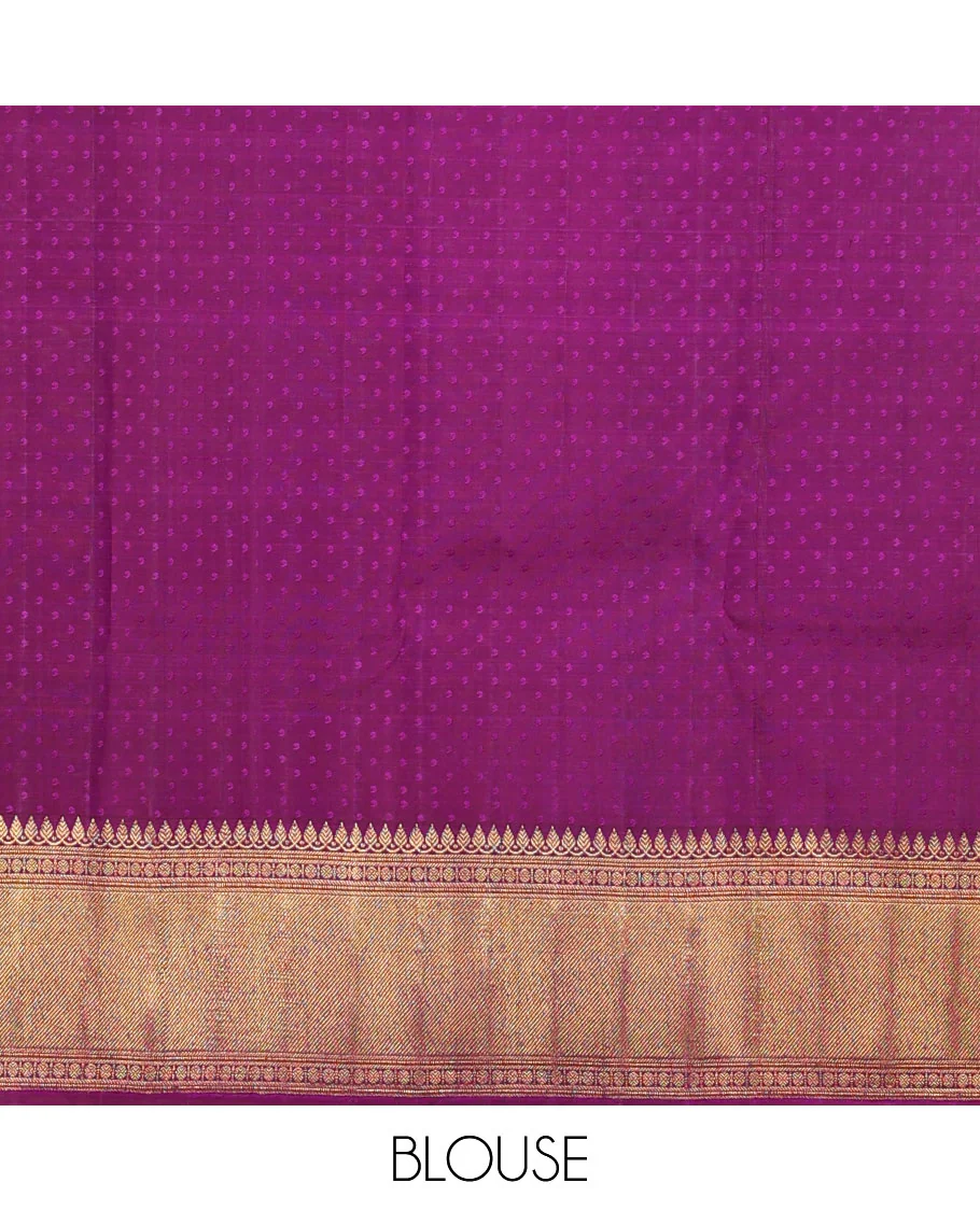 Green floral jacquard Samudrika silk saree, contrast jaal pallu & korvai meenakari border of thilakam mokku,banaras,muthu,poun,manga - Image 3