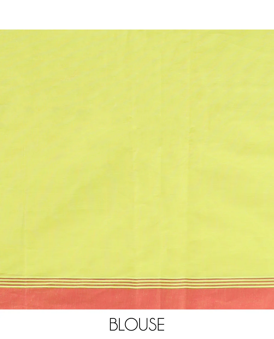 Green floral motifs kanchi cotton saree with contrast floral design border & floral design pallu - Image 2