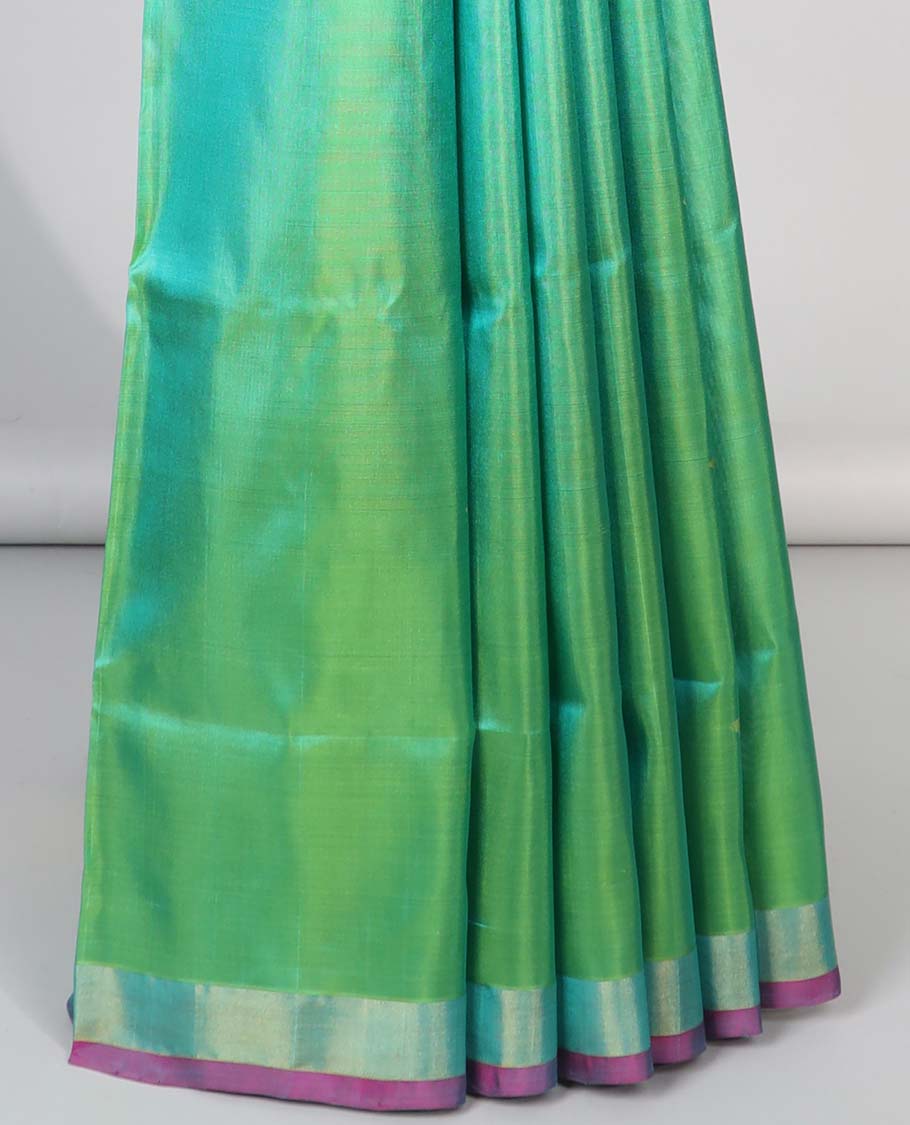 green floral motifs upadda silk saree with self zari border & floral vine design pallu - Image 4