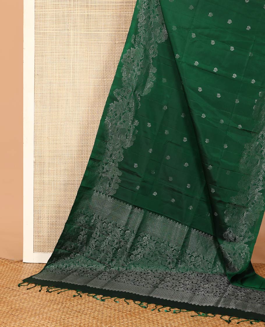 Green floral zari buttas Mayuri soft silk saree, floral vine border, and pallu of floral designs - Image 3