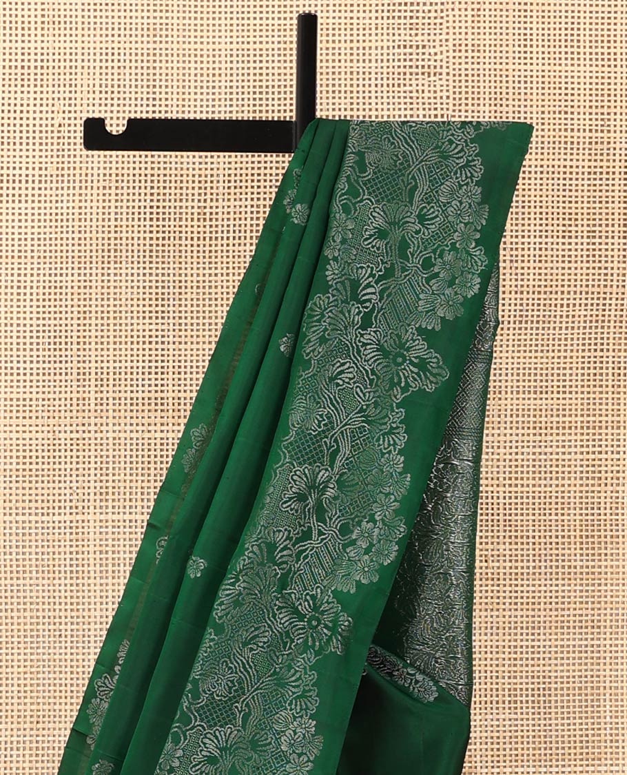 Green floral zari buttas Mayuri soft silk saree, floral vine border, and pallu of floral designs - Image 4