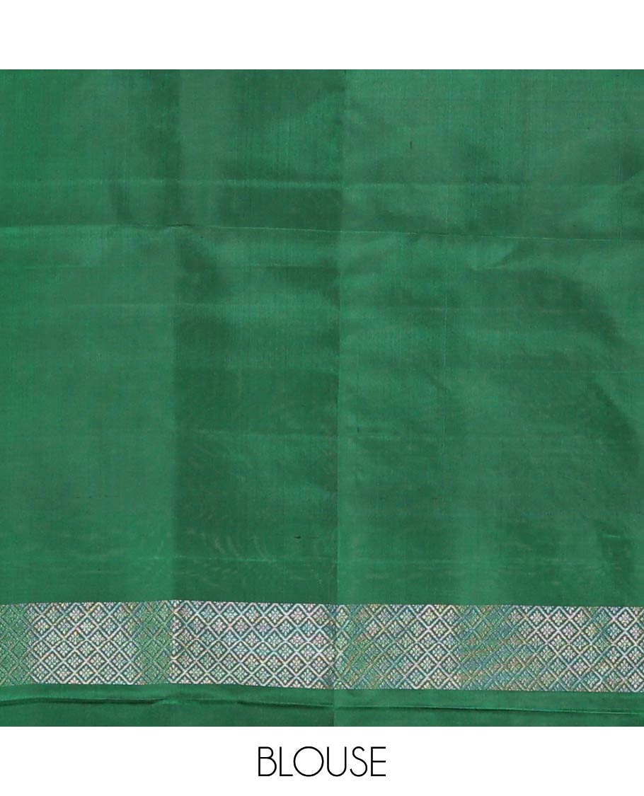 Green floral zari buttas Mayuri soft silk saree, floral vine border, and pallu of floral designs - Image 6