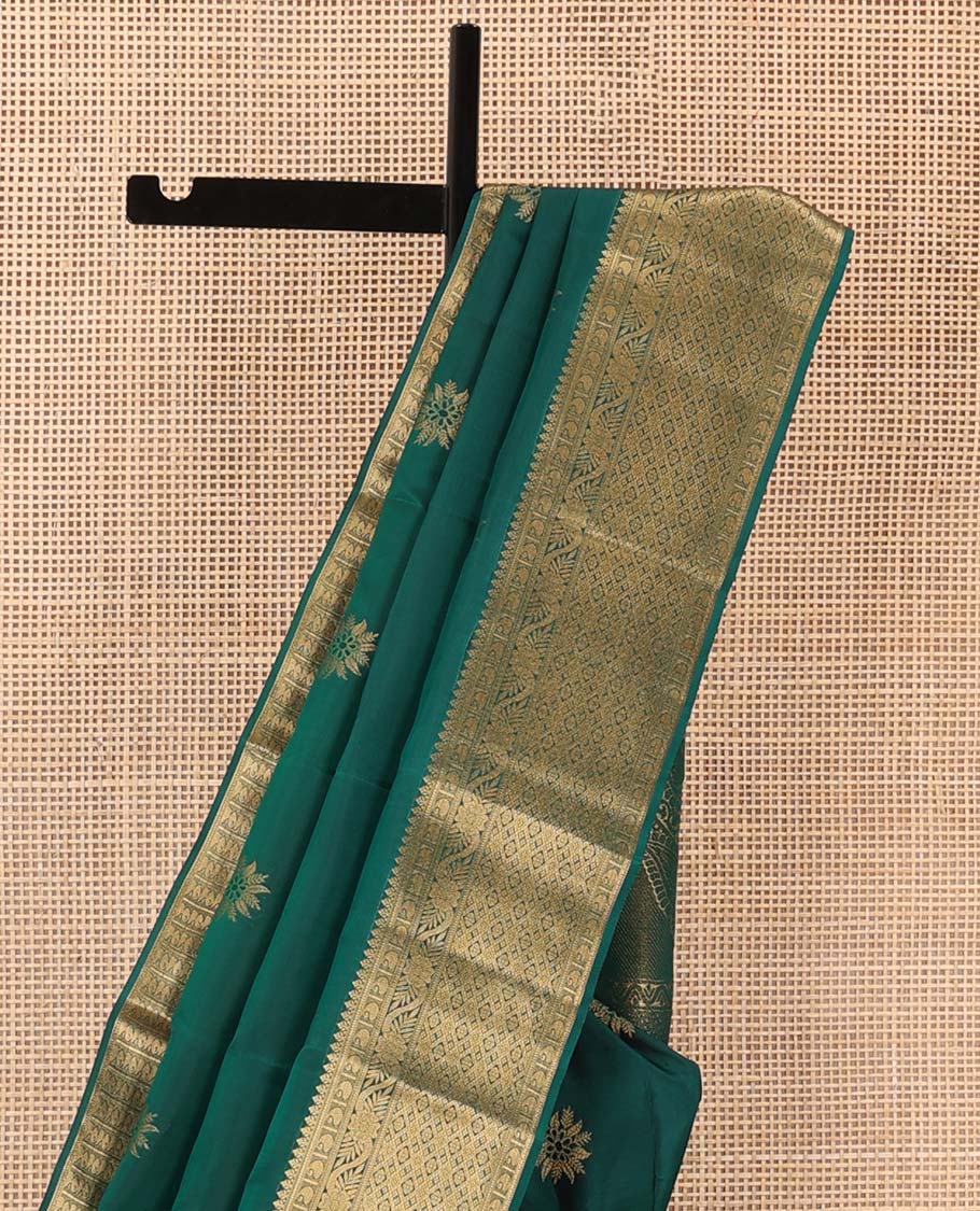 Green floral zari buttas Vasundhara Lite Silk Mix Saree, zari border of thilakam, manga, kodi visiry, and jaal designs, and intricate pallu - Image 4