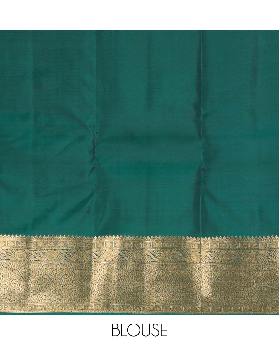 Green floral zari buttas Vasundhara Lite Silk Mix Saree, zari border of thilakam, manga, kodi visiry, and jaal designs, and intricate pallu - Image 6
