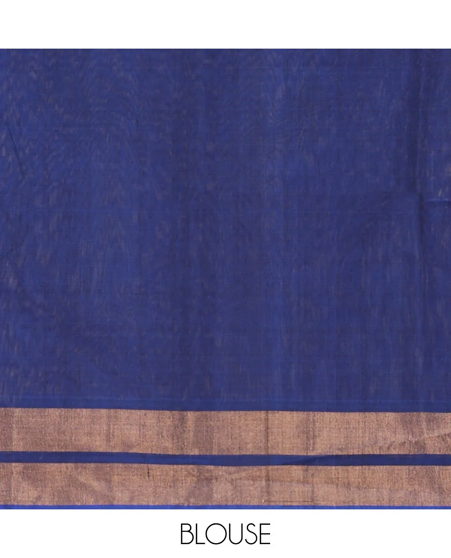 Green ikkat chevron designs silk cotton saree, contrast zari border, and pallu of ikkat designs - Image 5