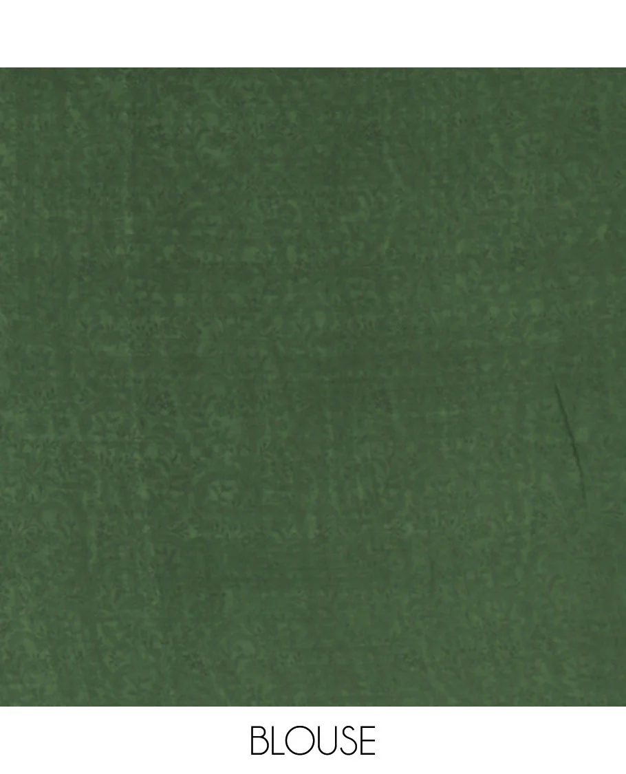 Green intricate floral & bird printed kimaya saree, peacock printed border, printed pallu & contrast printed blouse - Image 4