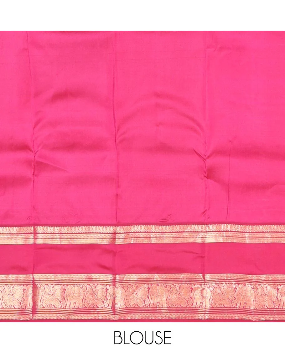 Green kamalam meena buttas Vasundhara silk saree, contrast rettai pettu border of thilakam,neli,mayil kann & puli nagam & intricate pallu - Image 6