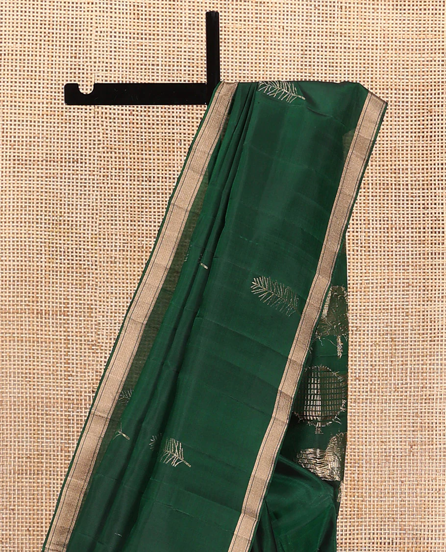 Green leaf buttas Mayuri soft silk saree, piping zari border, and pallu steeped with unique leaf motifs - Image 3
