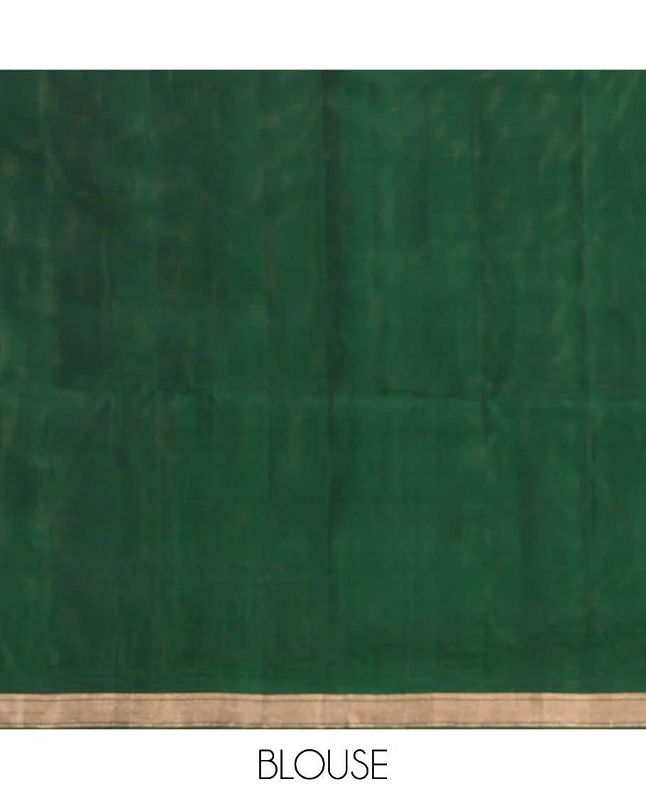 Green leaf buttas Mayuri soft silk saree, piping zari border, and pallu steeped with unique leaf motifs - Image 6