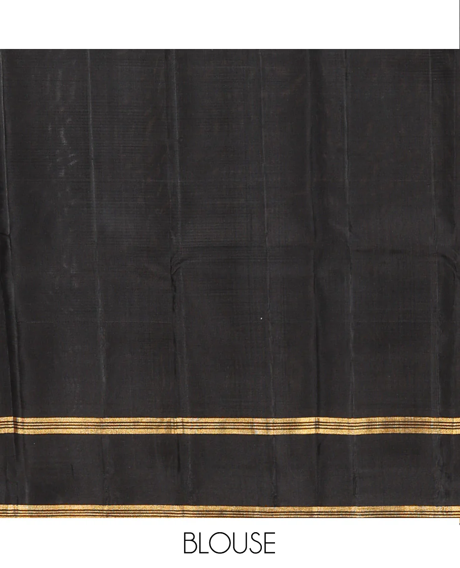 Green micro-checked Kanchipuram silk saree, contrast thazampoo rekku border, and zari striped pallu - Image 5