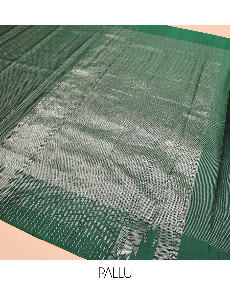 Green micro-checked Kanchipuram silk saree, thazampoo rekku zari border, and pallu of seppu rekku designs - Image 5