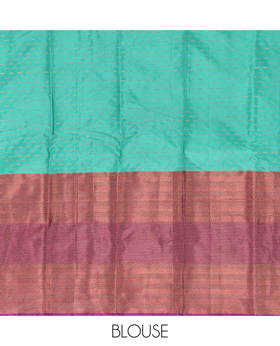 Green motifs gift saree with contrast zari design border & striped pallu - Image 3