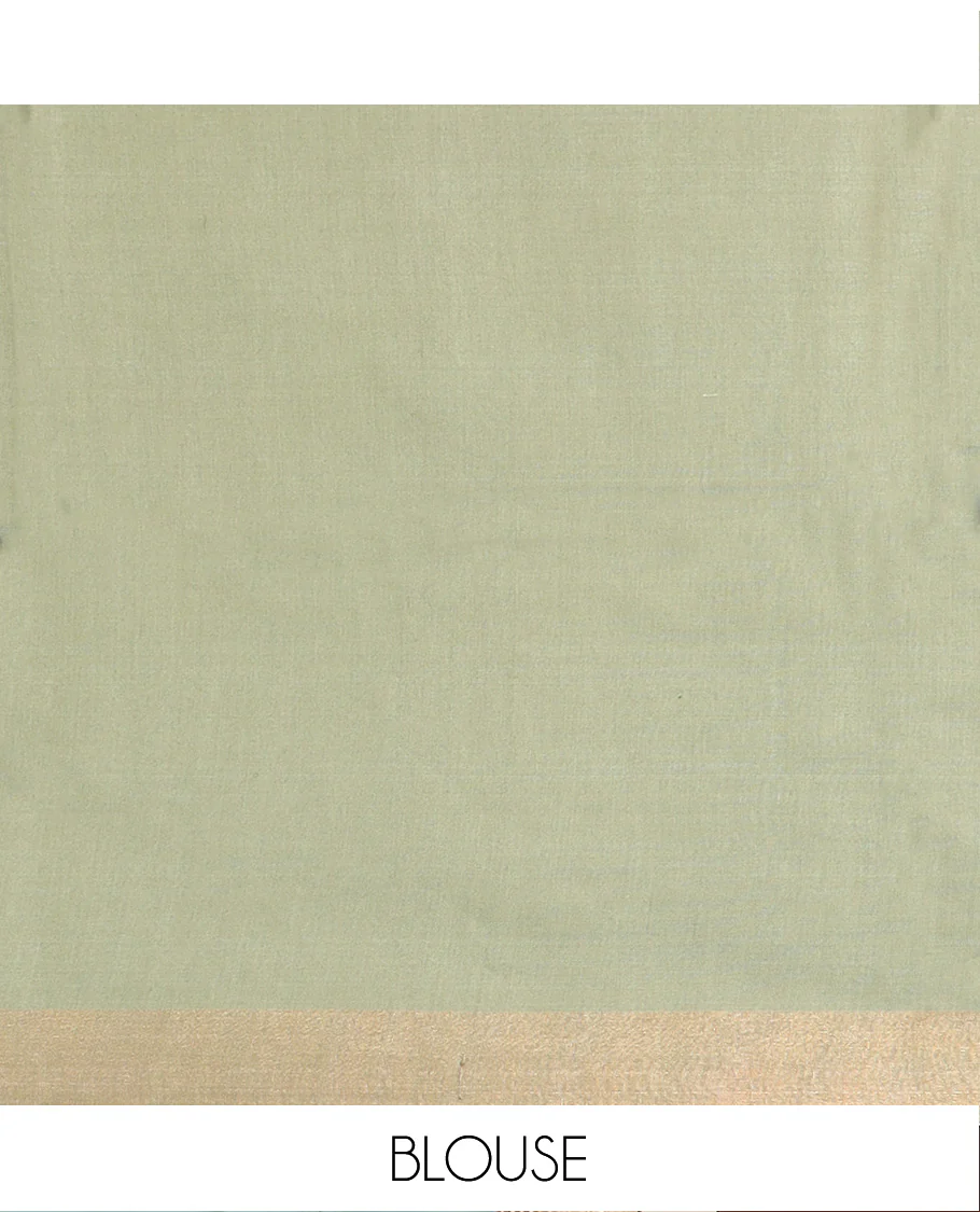 Green ogee patterned tussar silk saree, contrast bavanji border, and double-color plain pallu - Image 5