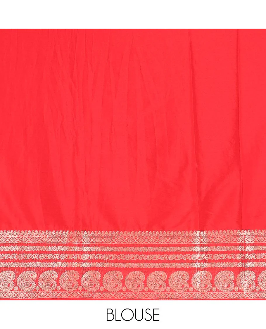 Green plain art mysore silk saree, contrast traditional zari border of paisleys, and zari design pallu - Image 4