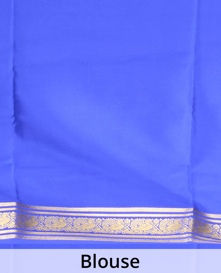 Green plain design Mysore silk saree, contrast rettai pettu traditional zari border, and zari striped pallu - Image 5