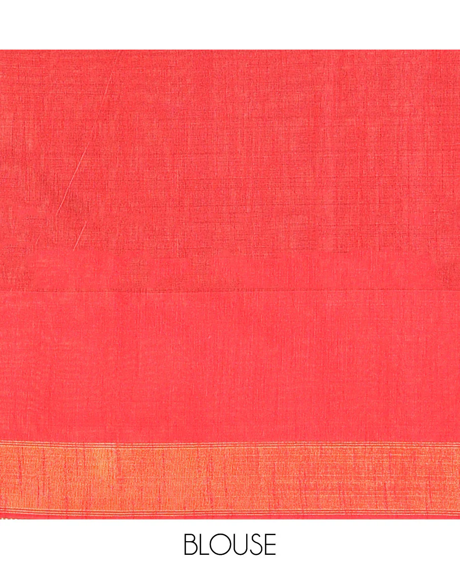 Green plain dupion saree, contrast zari striped temple border, and zari striped pallu - Image 3