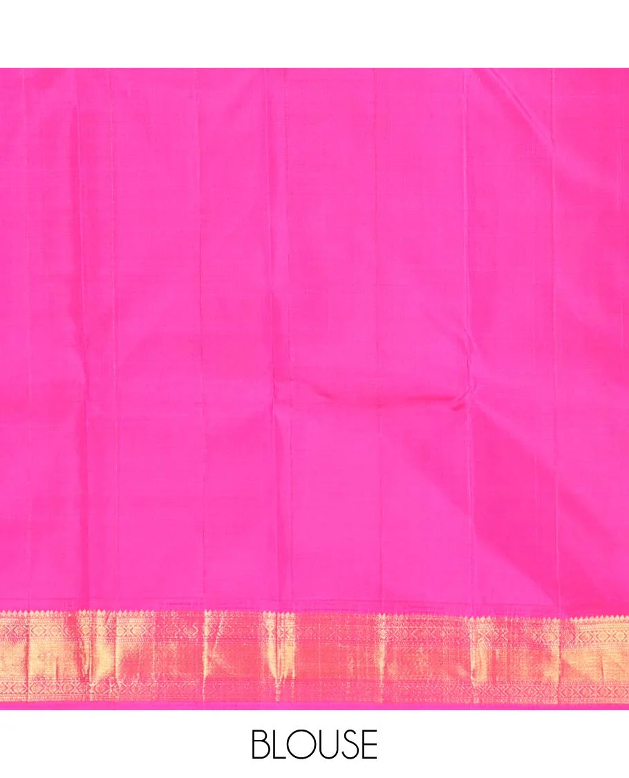 Green plain Kanchipuram korvai silk saree, contrast neer korvai border of thilakam mokku, banaras, muthu, and laddu kamalam, and jaal pallu - Image 6
