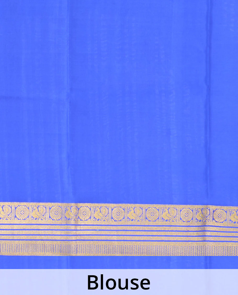 Green plain Mysore silk saree, contrast traditional zari border of Peacock and chakram and pallu of traditional designs - Image 5