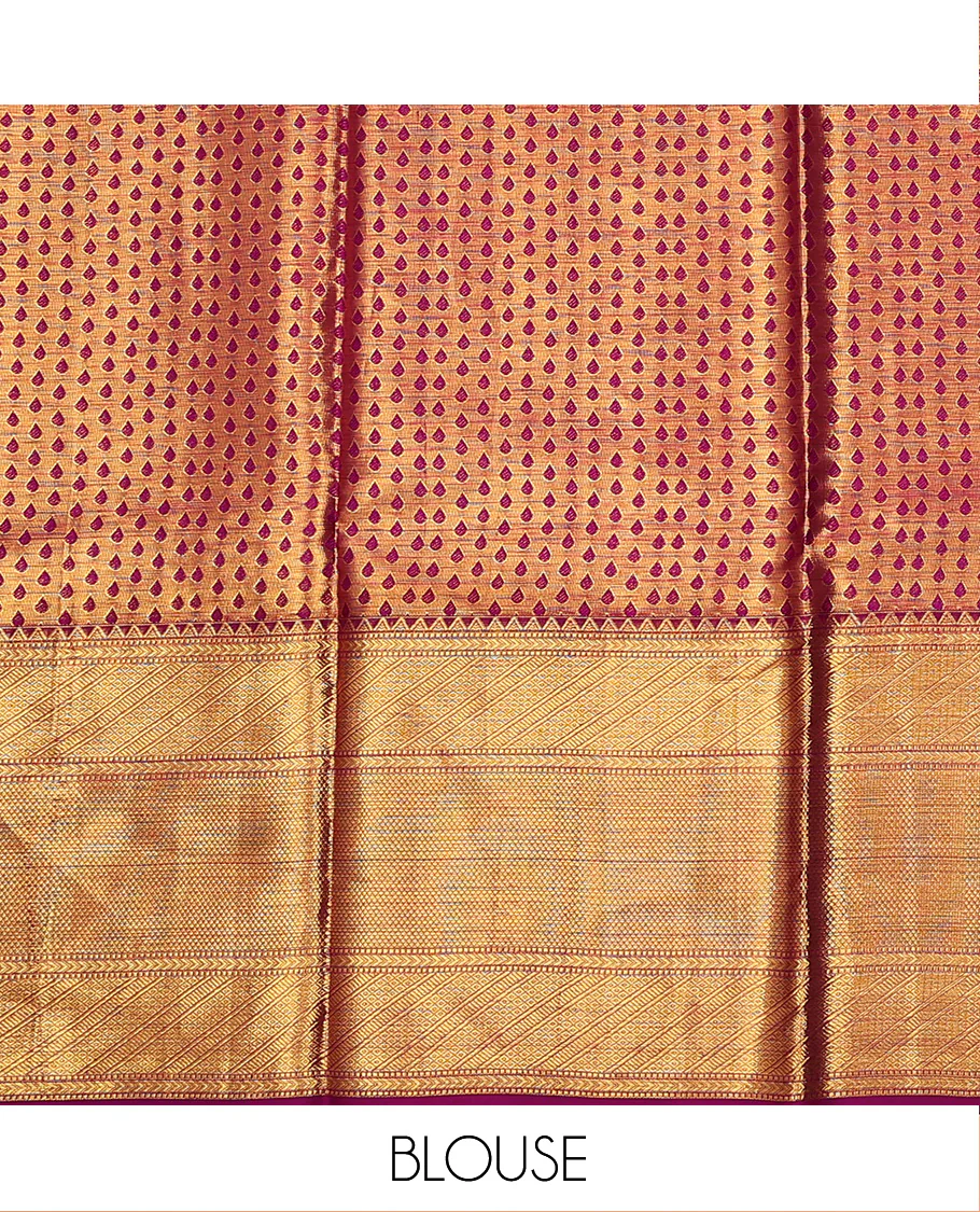Green Pure Silk Half-Saree Artfully Detailed with Jacquard Design on Its Skirt, Complemented by a Contrast Border Featuring Rekku, Muthu, Kathir, and Mayil Kann Designs, Comes with a Contrast Jacquard Blouse and a Dhavani of Geometric Zari Designs - Image 6