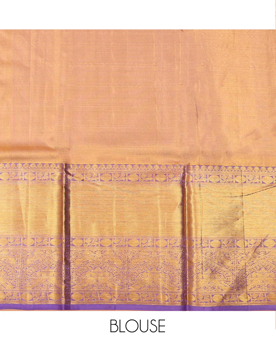 Green Pure Silk Half-Saree Meticulously Crafted with Jacquard Weave on Its Skirt, Complemented by a Contrast Border Featuring Thilakam Mokku, Annam, Chakram, and Yaali Designs, Comes with a Contrast Blouse and a Dhavani of Intricate Zari Designs - Image 6