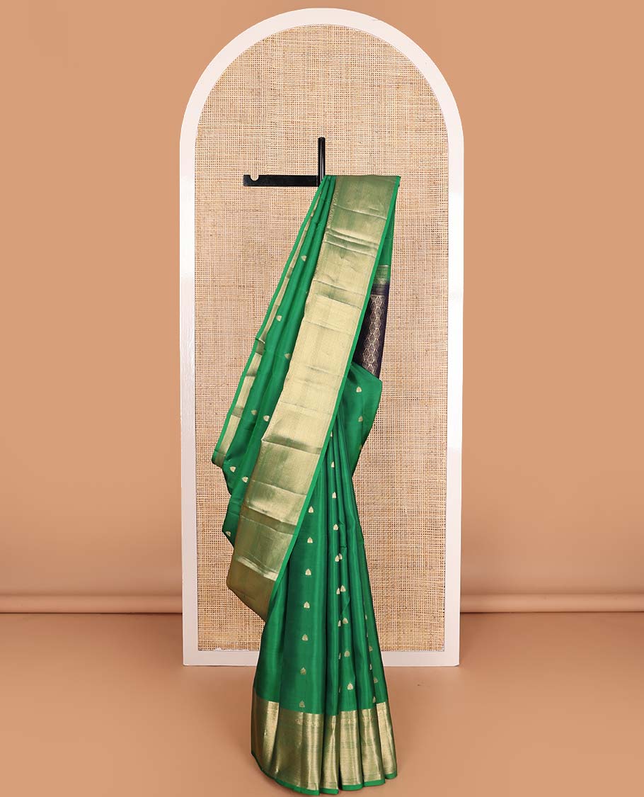 Green rettai manga buttas Vasundhara Lite Silk Mix Saree, traditional design zari border, and contrast intricate pallu