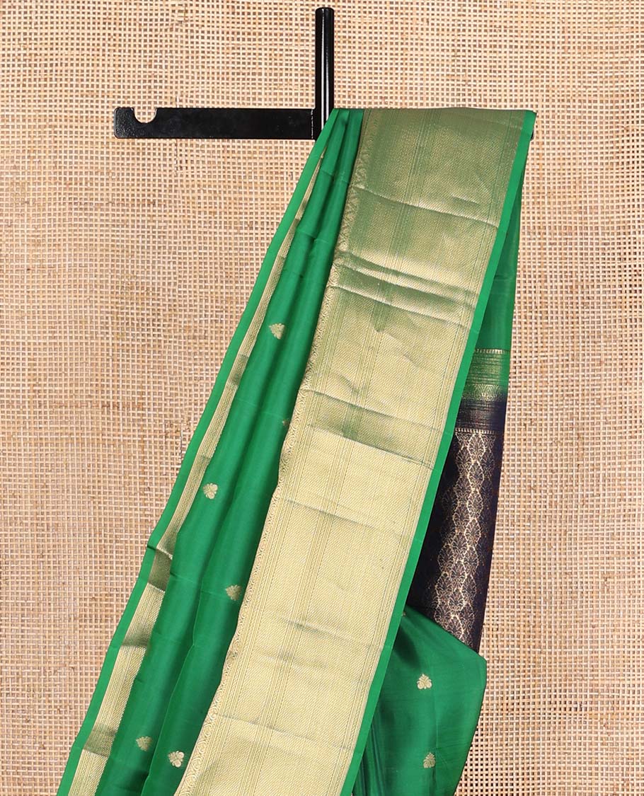 Green rettai manga buttas Vasundhara Lite Silk Mix Saree, traditional design zari border, and contrast intricate pallu - Image 4