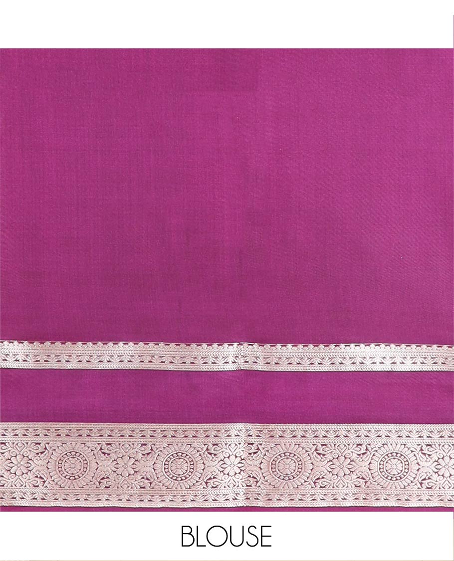 Green Semi-Soft Silk Saree Detailed with Zari Buttas All Over Its Body, Complemented by Contrast Traditional Zari Design Rettai Pettu Border, Pallu Enriched with Jaal Design, and Paired with a Contrast Blouse - Image 5