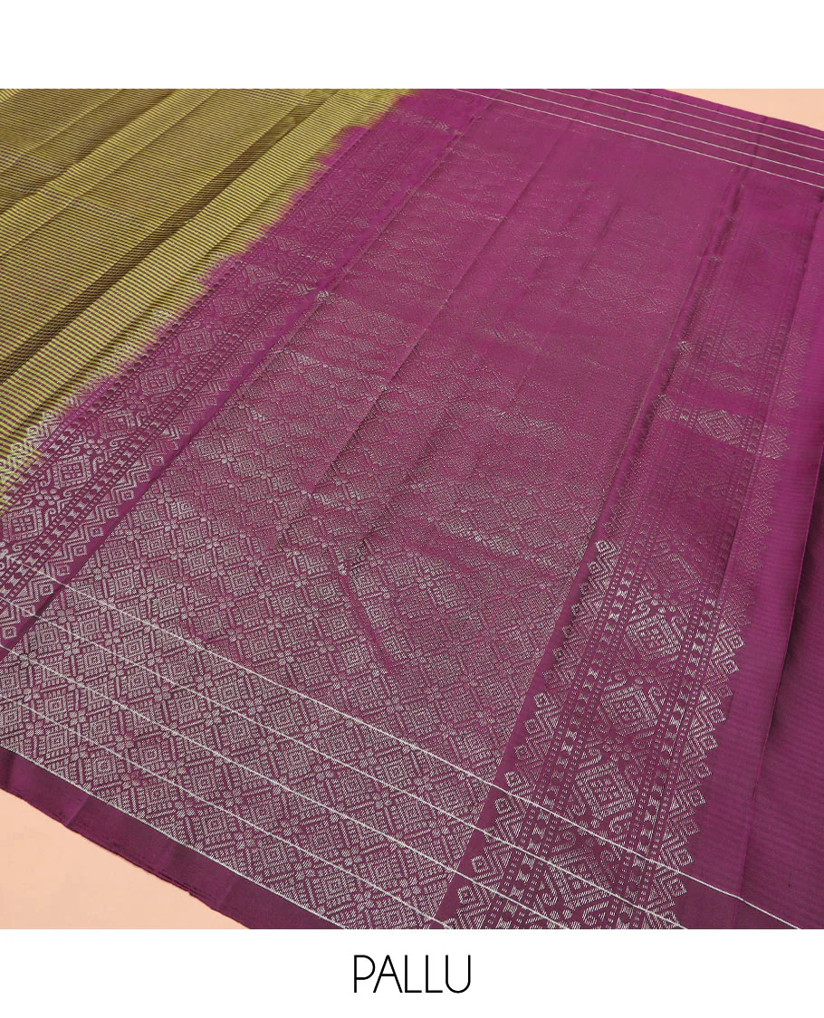 Green stripes and muthu striped Kanchipuram silk saree, contrast border of mayil and lotus butta enclosed checks, and intricate jaal pallu - Image 5