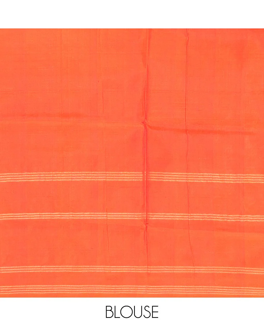 Green Uppada Silk Saree Enlivened With Zari Buttas, Captivating Contrast Border Featuring Zari Stripes And Peacock Motifs, Pallu Depicting Rose Flower-Enclosed Mughal-Style Arches, And Paired With A Contrast Blouse - Image 6